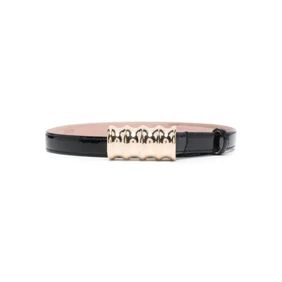Khaite Julius Small Leather Belt With Gold Buckle