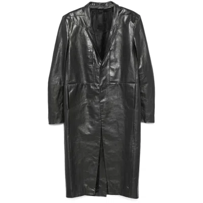 Rick Owens Black Hollywood Lido Leather Coat