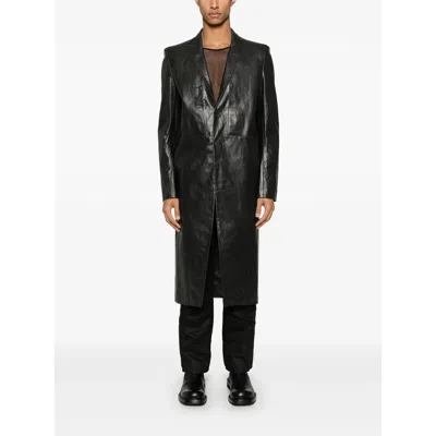 Rick Owens Black Hollywood Lido Leather Coat