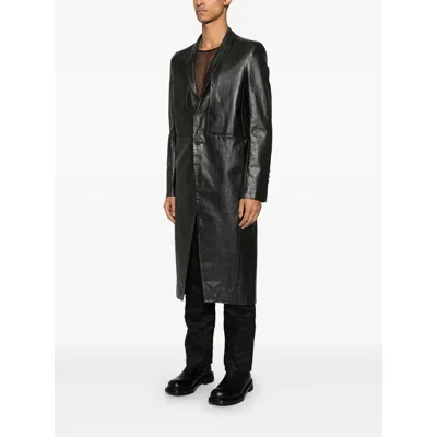 Rick Owens Black Hollywood Lido Leather Coat