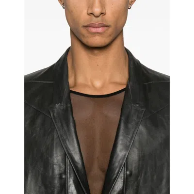 Rick Owens Black Hollywood Lido Leather Coat