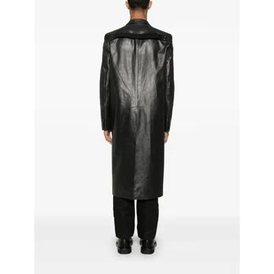 Rick Owens Black Hollywood Lido Leather Coat