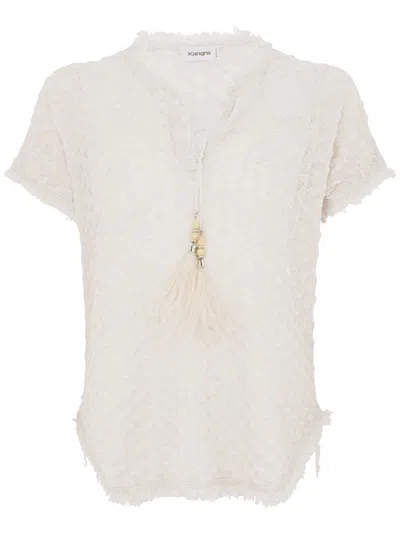 Kangra Cashmere Ecru Cotton Blend Short-sleeved Sweater In Beige