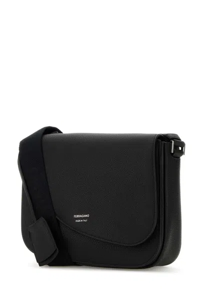 Shop Ferragamo Black Leather Fiamma Crossbody Bag