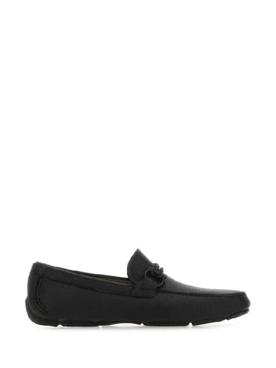 Ferragamo Black Loafers With Ganicini Plaque On The Front In Leather Man