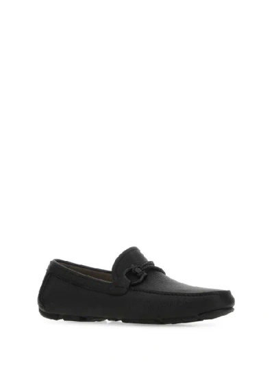 Ferragamo Black Loafers With Ganicini Plaque On The Front In Leather Man