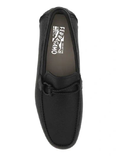 Ferragamo Black Loafers With Ganicini Plaque On The Front In Leather Man