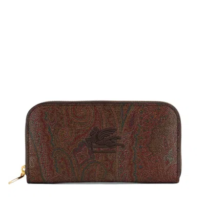 Etro Graphic Print Cotton Blend Cardholder In Brown