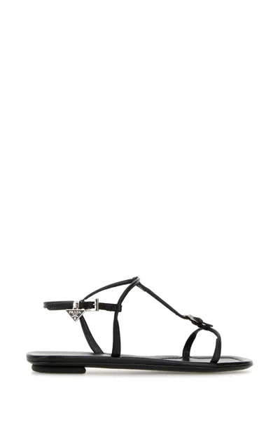 Prada Leather Flat Sole Sandals With Open Toe