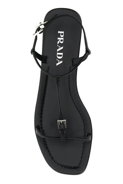 Prada Leather Flat Sole Sandals With Open Toe