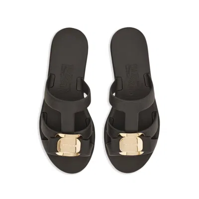 Ferragamo Lilou Vara Plate Flat Slides In Black