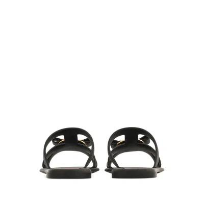 Ferragamo Lilou Vara Plate Flat Slides In Black