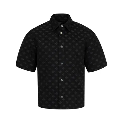 Amiri Mens Quad Monogram-jacquard Short-sleeve Cotton And Wool-blend Shirt Black