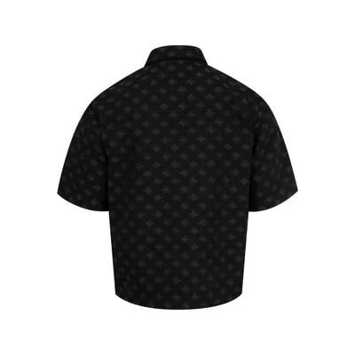 Amiri Mens Quad Monogram-jacquard Short-sleeve Cotton And Wool-blend Shirt Black