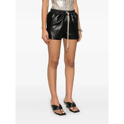 Rick Owens Black Hollywood Boxers Leather Shorts In Black