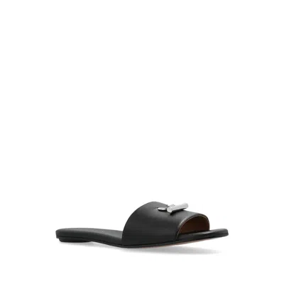 Alexander Mcqueen Open-toe Black Sandals With Metallic Accent In Black