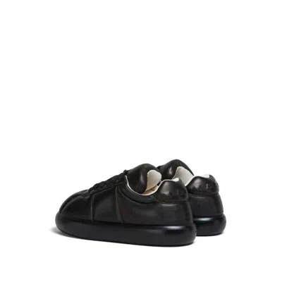 Marni Padded Leather Sneakers With Flat Rubber Sole In Black