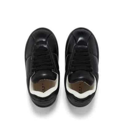 Marni Padded Leather Sneakers With Flat Rubber Sole In Black