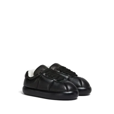 Marni Padded Leather Sneakers With Flat Rubber Sole In Black