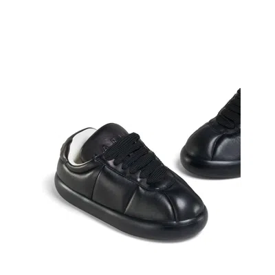 Marni Padded Leather Sneakers With Flat Rubber Sole In Black