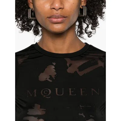 Alexander Mcqueen Black T-shirt With Transparent Inserts