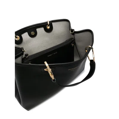 Emporio Armani Black & Silver Pebbled Shopper With Pouch