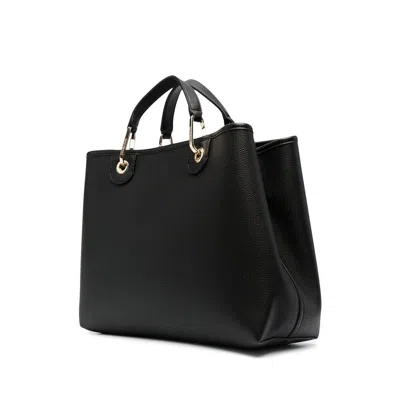 Emporio Armani Black & Silver Pebbled Shopper With Pouch