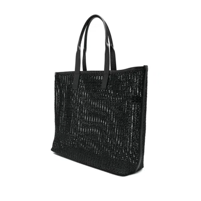 Dolce & Gabbana Leather Intreccio Shopper Bag In Black