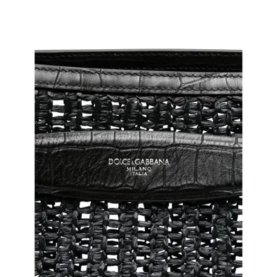 Dolce & Gabbana Leather Intreccio Shopper Bag In Black