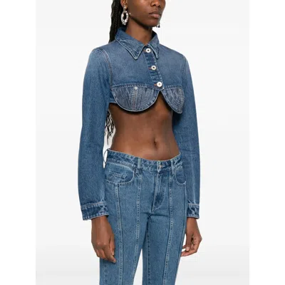 Jean Paul Gaultier Denim Cropped Jacket With Topstitching Details On Cups