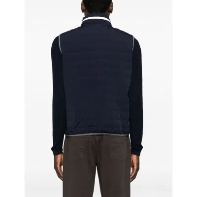 Brunello Cucinelli Gilet In Navy Blue With Front Two-way Zip Fastening