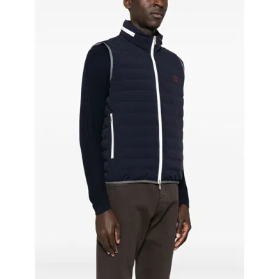 Brunello Cucinelli Gilet In Navy Blue With Front Two-way Zip Fastening