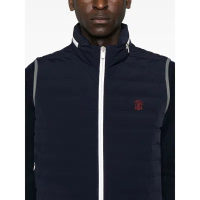 Brunello Cucinelli Gilet In Navy Blue With Front Two-way Zip Fastening
