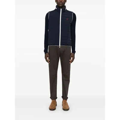 Brunello Cucinelli Gilet In Navy Blue With Front Two-way Zip Fastening