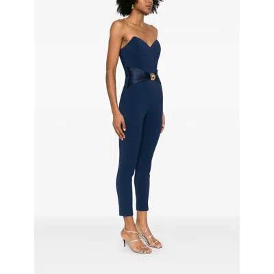 Elisabetta Franchi Flowing Crepe Jumpsuit With Macro Blue Bow