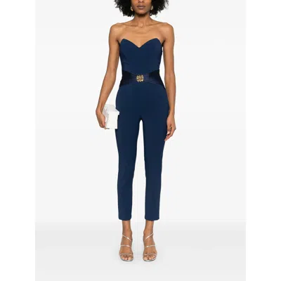 Elisabetta Franchi Flowing Crepe Jumpsuit With Macro Blue Bow