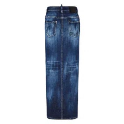 Dsquared2 Medium Wash Denim Maxi Skirt With Front Split In Blue