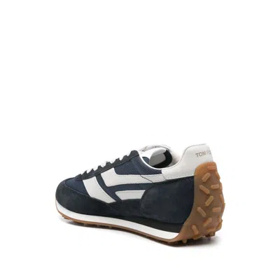 Tom Ford Navy Suede And Mesh Sneakers With Contrast Stripes