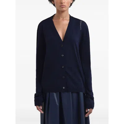 Marni Blue Silk And Wool Blend Cardigan With Contrasting Back Panel