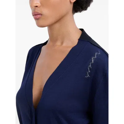 Marni Blue Silk And Wool Blend Cardigan With Contrasting Back Panel