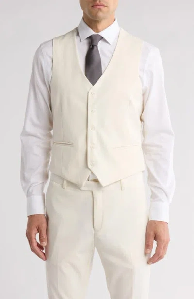 Gino Vitale Skinny Fit Solid Stretch Three Piece Suit In Ivory