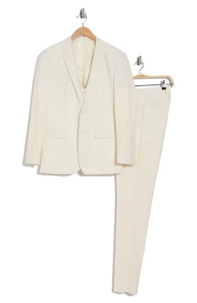 Gino Vitale Skinny Fit Solid Stretch Three Piece Suit In Ivory