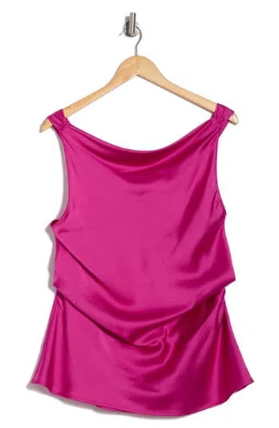 Renee C Open Back Ruched Sleeveless Satin Top In Dark Fuchsia