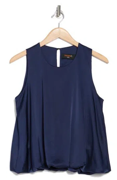 Renee C Bubble Hem Satin Top In Navy