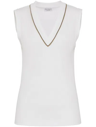 Brunello Cucinelli Stretch-cotton V-neck Top