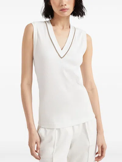 Brunello Cucinelli Stretch-cotton V-neck Top