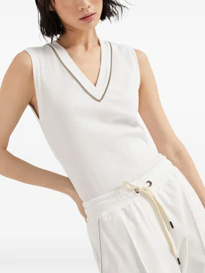 Brunello Cucinelli Stretch-cotton V-neck Top