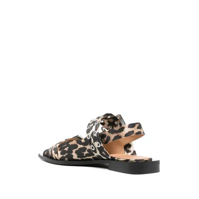 Ganni Multicolor Ballet Shoes With Double Buckle And All-over Leopard Print In Tech Fabric Woman