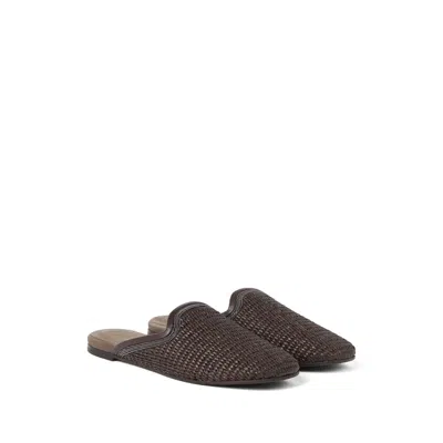 Brunello Cucinelli Monili-embellished Raffia Slippers