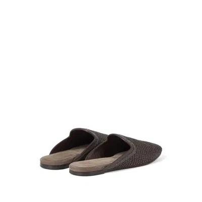 Brunello Cucinelli Monili-embellished Raffia Slippers